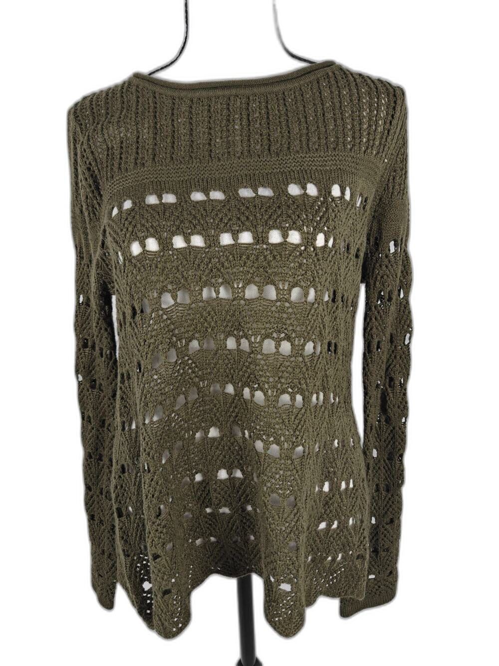 Women’s Cupio Open Knit Crochet Sweater Olive Green Size M/M
